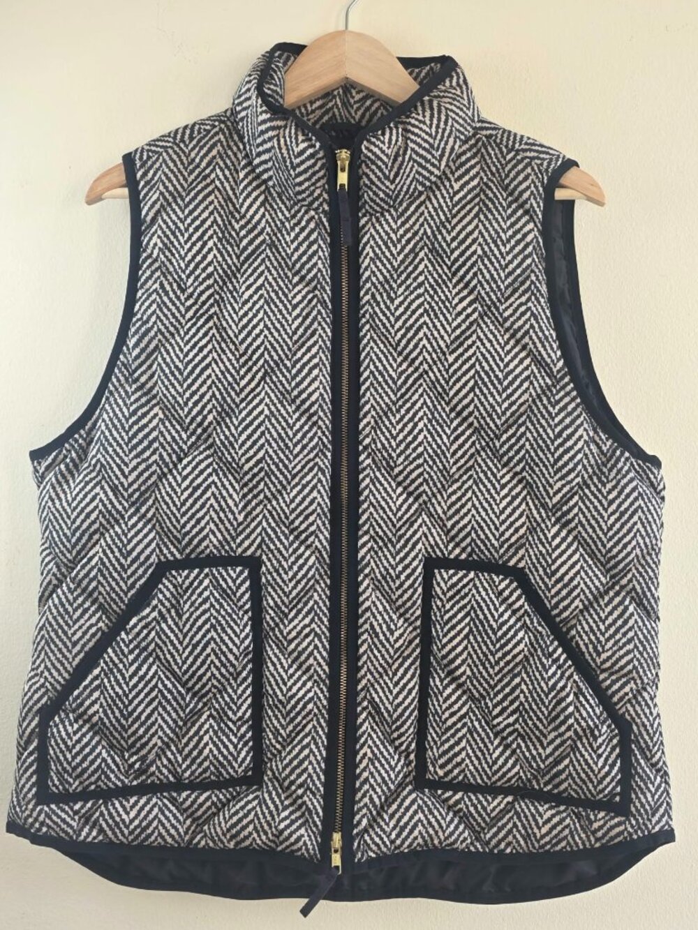 J.Crew Herringbone Down-Filled Quilted Puffer Vest XL Outdoor Hiking